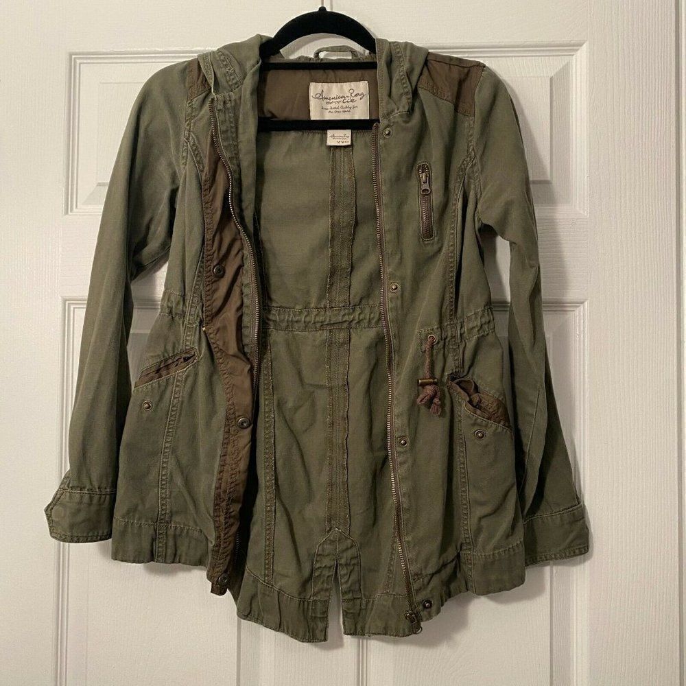 American Rag Cie Womens Brown Long Sleeve Hooded Full Zip Trench Coat Size XXS